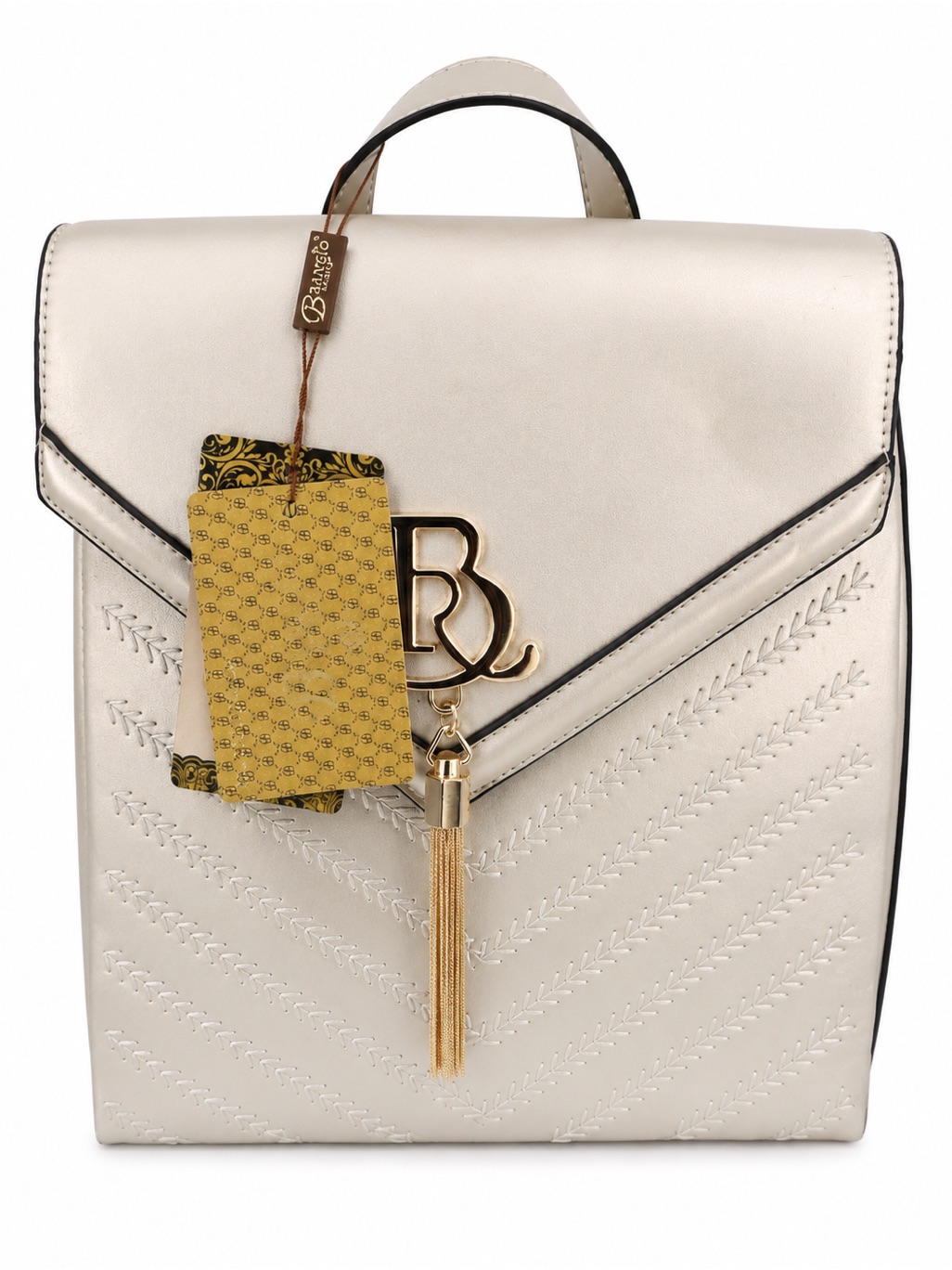 Brangio Cream Quilted Backpack With Gold Tassel Accent